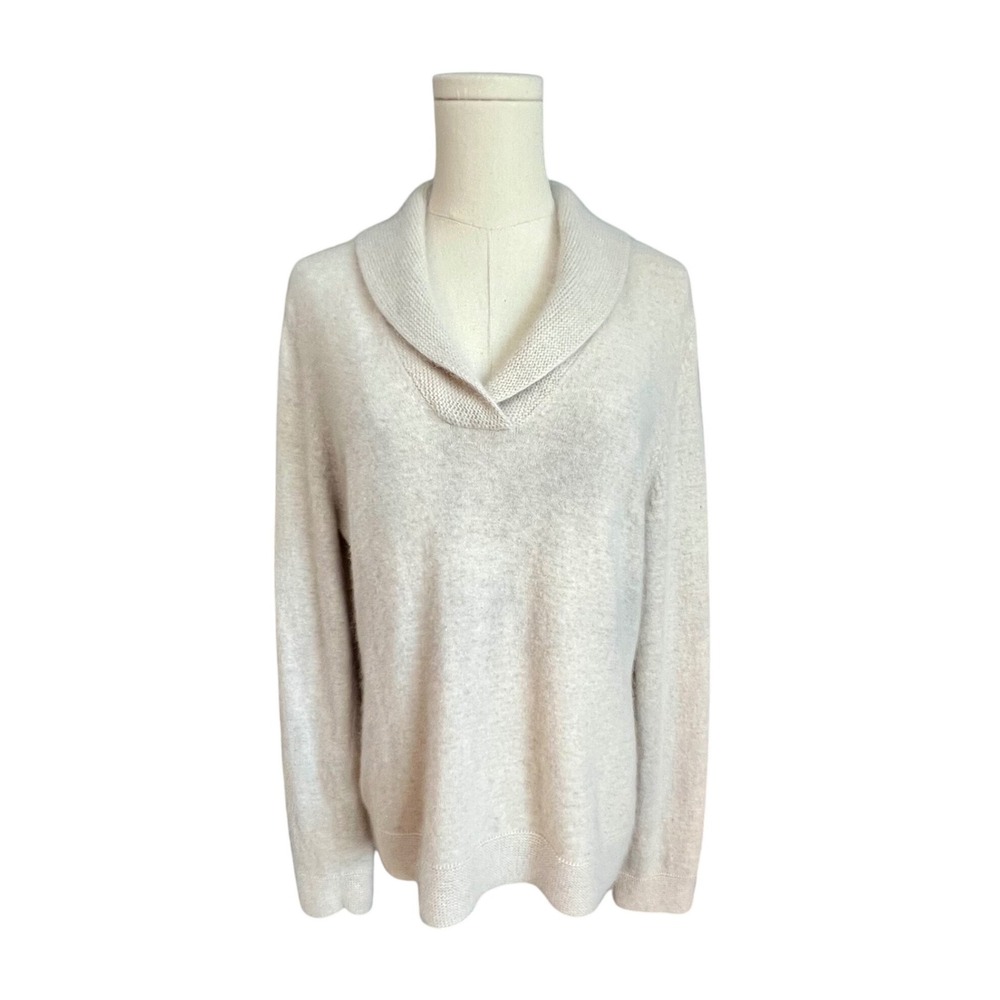 Fenn Wright Manson Angora Lambswool Shawl Collar Sweater Oatmeal Heather XL